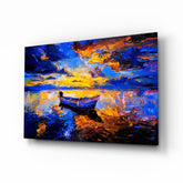 Dark Blue Sunset Glass Wall Art.
